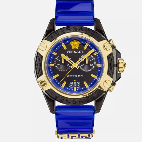 NEW Versace Mens Transparent 44mm Strap Fashion Watch - Picture 1 of 4